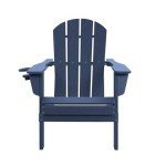 LOUNZY Folding Adirondack Chair Set of 2, HDPE All-Weather Folding Adirondack Chair with Cup Holders, Outdoor Patio Adirondack Chair for Deck Lawn Fire Pit, Navy
