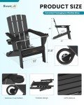 SUUNYN Folding Adirondack Chair, HDPE All-Weather Fire Pit Chairs, Plastic Adirondack Chairs with 2 Cup Holder, Outdoor Lawn Chair for Patio Garden (Black)