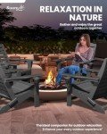 SUUNYN Folding Adirondack Chair with Retractable Ottoman Weather Resistant Fire Pit Chair Patio Chair with 2 Cup Holder Lawn Outdoor Lounge Chairs (Grey)