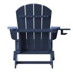 LOUNZY Folding Adirondack Chair Set of 2, HDPE All-Weather Folding Adirondack Chair with Cup Holders, Outdoor Patio Adirondack Chair for Deck Lawn Fire Pit, Navy