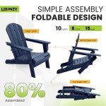 LOUNZY Folding Adirondack Chair Set of 2, HDPE All-Weather Folding Adirondack Chair with Cup Holders, Outdoor Patio Adirondack Chair for Deck Lawn Fire Pit, Navy