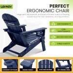 LOUNZY Folding Adirondack Chair Set of 2, HDPE All-Weather Folding Adirondack Chair with Cup Holders, Outdoor Patio Adirondack Chair for Deck Lawn Fire Pit, Navy