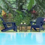 LOUNZY Folding Adirondack Chair Set of 2, HDPE All-Weather Folding Adirondack Chair with Cup Holders, Outdoor Patio Adirondack Chair for Deck Lawn Fire Pit, Navy