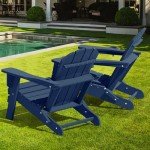 LOUNZY Folding Adirondack Chair Set of 2, HDPE All-Weather Folding Adirondack Chair with Cup Holders, Outdoor Patio Adirondack Chair for Deck Lawn Fire Pit, Navy