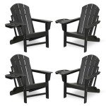 FOOWIN Adirondack Chair Set of 4,HDPE Folding Adirondack Chairs All-Weather Resistant Adirondack Chair w/4 in 1 Cup Holder Trays, Fire Pit Chairs for Outdoor, Patio, Lawn, Garden, Backyard Deck Black