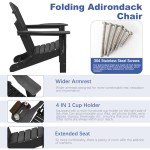 FOOWIN Adirondack Chair Set of 4,HDPE Folding Adirondack Chairs All-Weather Resistant Adirondack Chair w/4 in 1 Cup Holder Trays, Fire Pit Chairs for Outdoor, Patio, Lawn, Garden, Backyard Deck Black