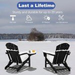 FOOWIN Adirondack Chair Set of 4,HDPE Folding Adirondack Chairs All-Weather Resistant Adirondack Chair w/4 in 1 Cup Holder Trays, Fire Pit Chairs for Outdoor, Patio, Lawn, Garden, Backyard Deck Black
