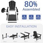 FOOWIN Adirondack Chair Set of 4,HDPE Folding Adirondack Chairs All-Weather Resistant Adirondack Chair w/4 in 1 Cup Holder Trays, Fire Pit Chairs for Outdoor, Patio, Lawn, Garden, Backyard Deck Black