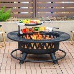 42 Inch Fire Pit with 2 Grills, Large Outdoor Firepits for Outside, Wood Burning Fireplace for Camping,Picnic,Bonfire, 3-in-1 Round Metal Table with Lid for Backyard,Patio,Party