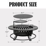 42 Inch Fire Pit with 2 Grills, Large Outdoor Firepits for Outside, Wood Burning Fireplace for Camping,Picnic,Bonfire, 3-in-1 Round Metal Table with Lid for Backyard,Patio,Party