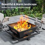 Auhilence 43" Large fire Pit, Square Outdoor Fire Pit with Pocker, Hight Quality Wood Burning Fire Pit for Camping, Backyard, Patio
