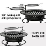 42 Inch Fire Pit with 2 Grills, Large Outdoor Firepits for Outside, Wood Burning Fireplace for Camping,Picnic,Bonfire, 3-in-1 Round Metal Table with Lid for Backyard,Patio,Party