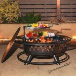 42 Inch Fire Pit with 2 Grills, Large Outdoor Firepits for Outside, Wood Burning Fireplace for Camping,Picnic,Bonfire, 3-in-1 Round Metal Table with Lid for Backyard,Patio,Party