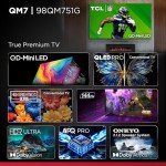 TCL 98-Inch QM7 QLED 4K Smart QD-Mini LED TV with Google TV (98QM751G, 2024 Model) Dolby Vision IQ, Dolby Atmos, HDR, Game Accelerator up to 240Hz, Voice Remote, Works with Alexa, Streaming Television