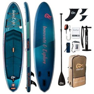 InnoExpo 11' Inflatable Stand Up Paddle Boards with Premium Accessories, Wide Stable SUP Paddle Board Design, Non-Slip Comfort Deck for Youth & Adults (Futuristic)