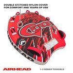 AirHead G-Force 3 Towable 1-3 Rider Tube for Boating and Water Sports, Heavy Duty Full Nylon Cover with Zipper, EVA Foam Pads, and Patented Speed Safety Valve for Easy Inflating & Deflating,Red
