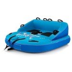 GYMAX Towable Tube for Boating, 2/3 Riders Inflatable Boat Tube for Water Sports to Pull, Boat Tubes with EVA Seat Pads, Dual Tow Points, Full 900D Nylon Cover & Drainage System (Blue, 2 Riders)