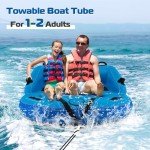 GYMAX Towable Tube for Boating, 2/3 Riders Inflatable Boat Tube for Water Sports to Pull, Boat Tubes with EVA Seat Pads, Dual Tow Points, Full 900D Nylon Cover & Drainage System (Blue, 2 Riders)