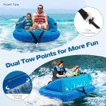 GYMAX Towable Tube for Boating, 2/3 Riders Inflatable Boat Tube for Water Sports to Pull, Boat Tubes with EVA Seat Pads, Dual Tow Points, Full 900D Nylon Cover & Drainage System (Blue, 2 Riders)