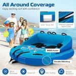 GYMAX Towable Tube for Boating, 2/3 Riders Inflatable Boat Tube for Water Sports to Pull, Boat Tubes with EVA Seat Pads, Dual Tow Points, Full 900D Nylon Cover & Drainage System (Blue, 2 Riders)