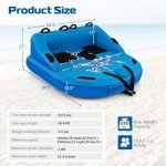 GYMAX Towable Tube for Boating, 2/3 Riders Inflatable Boat Tube for Water Sports to Pull, Boat Tubes with EVA Seat Pads, Dual Tow Points, Full 900D Nylon Cover & Drainage System (Blue, 2 Riders)