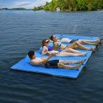 GYMAX Floating Water Pad, 9/18 FT x 6 FT Water Foam Mat with Rolling Pillow, 3-Layer Floating Island for Pool River Lake Beach Sea Water Activities (Blue, 18 Feet)
