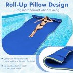 GYMAX Floating Water Pad, 9/18 FT x 6 FT Water Foam Mat with Rolling Pillow, 3-Layer Floating Island for Pool River Lake Beach Sea Water Activities (Blue, 18 Feet)