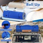 GYMAX Floating Water Pad, 9/18 FT x 6 FT Water Foam Mat with Rolling Pillow, 3-Layer Floating Island for Pool River Lake Beach Sea Water Activities (Blue, 18 Feet)