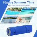 GYMAX Floating Water Pad, 9/18 FT x 6 FT Water Foam Mat with Rolling Pillow, 3-Layer Floating Island for Pool River Lake Beach Sea Water Activities (Blue, 18 Feet)