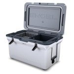 ENGEL 60 QT Ultra-Light Injection Molded Cooler - Ice Chest Keeps Ice up to 7 Days - Large Cooler Includes Wire Basket, Divider and Built-in Bottle Opener - White with Dark Grey Interior (White)