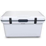 ENGEL 60 QT Ultra-Light Injection Molded Cooler - Ice Chest Keeps Ice up to 7 Days - Large Cooler Includes Wire Basket, Divider and Built-in Bottle Opener - White with Dark Grey Interior (White)