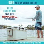 ENGEL 60 QT Ultra-Light Injection Molded Cooler - Ice Chest Keeps Ice up to 7 Days - Large Cooler Includes Wire Basket, Divider and Built-in Bottle Opener - White with Dark Grey Interior (White)