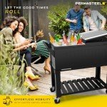 Permasteel 80-Qt Antique Patio Cooler for Outside | Outdoor Beverage Cooler Bar Cart, Rolling Cooler with Wheels and Handles, Wooden Teak Accent, Black