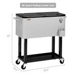 VINGLI 80 Quart Rolling Ice Chest, Portable Patio Party Bar Drink Cooler Cart, with Shelf, Beverage Pool with Bottle Opener,Grey