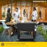 Permasteel 80-Qt Antique Patio Cooler for Outside | Outdoor Beverage Cooler Bar Cart, Rolling Cooler with Wheels and Handles, Wooden Teak Accent, Black