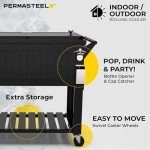 Permasteel 80-Qt Antique Patio Cooler for Outside | Outdoor Beverage Cooler Bar Cart, Rolling Cooler with Wheels and Handles, Wooden Teak Accent, Black