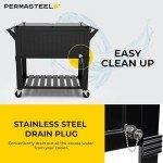 Permasteel 80-Qt Antique Patio Cooler for Outside | Outdoor Beverage Cooler Bar Cart, Rolling Cooler with Wheels and Handles, Wooden Teak Accent, Black