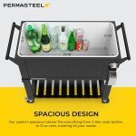 Permasteel 80-Qt Antique Patio Cooler for Outside | Outdoor Beverage Cooler Bar Cart, Rolling Cooler with Wheels and Handles, Wooden Teak Accent, Black