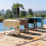 Permasteel 80-Qt Antique Patio Cooler for Outside | Outdoor Beverage Cooler Bar Cart, Rolling Cooler with Wheels and Handles, Wooden Teak Accent, Black