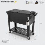 Permasteel 80-Qt Antique Patio Cooler for Outside | Outdoor Beverage Cooler Bar Cart, Rolling Cooler with Wheels and Handles, Wooden Teak Accent, Black