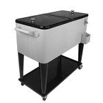 Nattork 80 Quart Rolling Cooler Cart for Outdoor Patio Deck Party, Portable Party Bar Cold Drink Beverage Cart,Ice Chest with Shelf, Water Pipe and Bottle Opener (Silver-1)