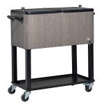 VINGLI 80 Quart Rolling Ice Chest on Wheels, Portable Patio Party Bar Drink Cooler Cart, with Shelf, Beverage Pool with Bottle Opener,Water Pipe (Grey)