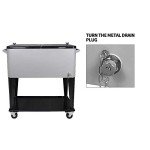 Nattork 80 Quart Rolling Cooler Cart for Outdoor Patio Deck Party, Portable Party Bar Cold Drink Beverage Cart,Ice Chest with Shelf, Water Pipe and Bottle Opener (Silver-1)