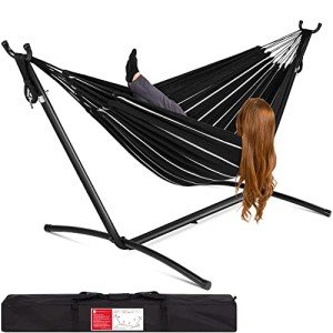 Double Hammock with Stand for Indoor Outdoor Fun