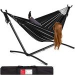 Double Hammock with Stand for Indoor Outdoor Fun