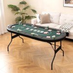Goplus 72” Poker Table Foldable, 8 Players Card Board Game Table w/Deep Metal Cup Holders, Casino Grade Felt, Portable Folding Oval Blackjack Table for Texas Holdem, No Assembly Required (Green)