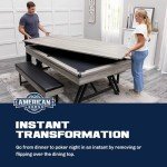 American Legend 3-in-1 Pool + Poker Dining Table - Instant Transformation - Premium Black Felt - XL Flip Top Bench Storage - Modern Design
