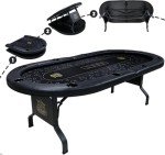 GUTSHOT Premium Poker Table for 10 Players - Foldable and Long-Lasting Poker Table with 1 Extra Mat, Luxurious Vegas Style Casino Experience at Home (Black)