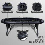 GUTSHOT Premium Poker Table for 10 Players - Foldable and Long-Lasting Poker Table with 1 Extra Mat, Luxurious Vegas Style Casino Experience at Home (Black)