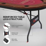 PEXMOR 10 Player Foldable Poker Table, Folding Texas Holdem Blackjack Casino Game Table w/Deeper Stainless Steel Cup Holders| Casino-Grade Felt| Water-Resistant Cushioned Rail, Fully Assembled